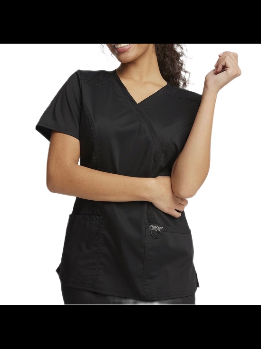 NWOT Cherokee Workwear Revolution Black V-Neck Scrub Top Women size small nurse